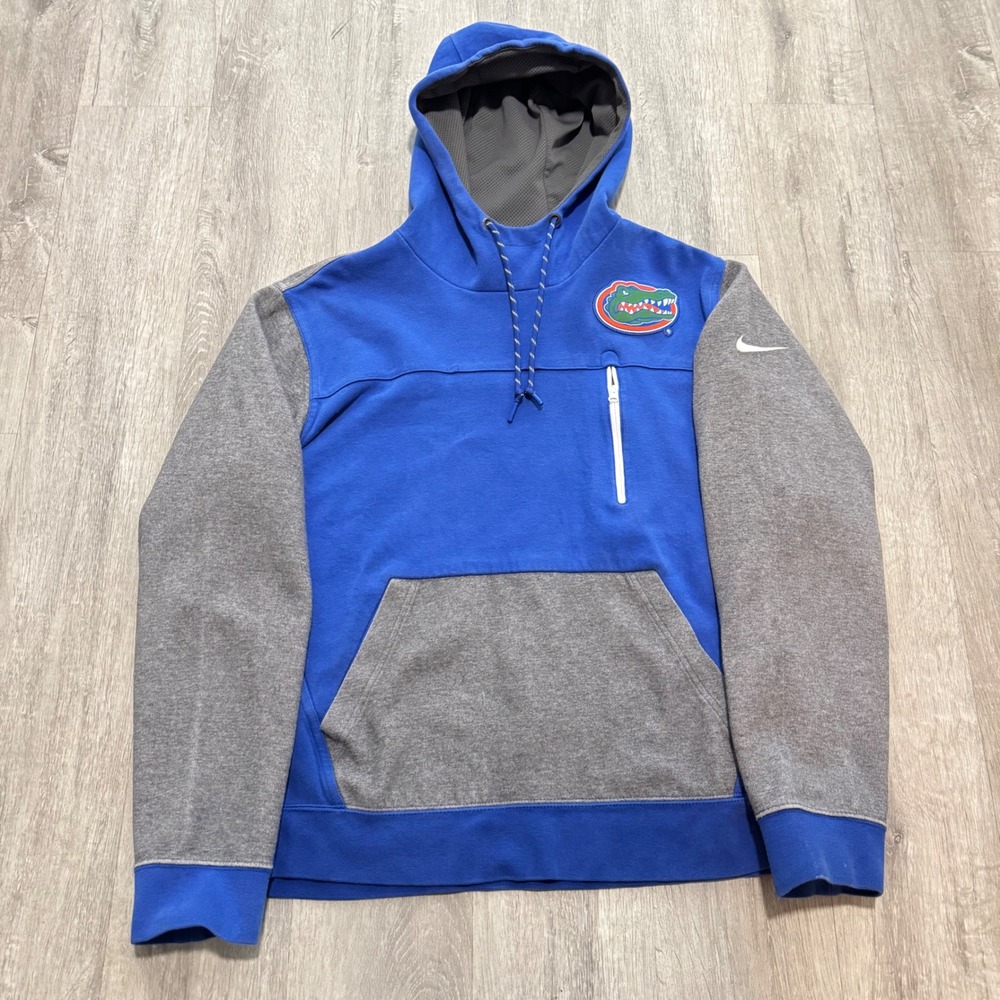 Nike Florida Gators Hoodie Mens Large Blue Grey Therma-FIT Zip Pocket Sweatshirt